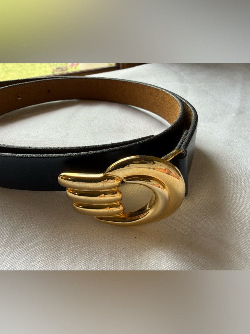 Navy Cowhide Leather Belt with Gold Buckle Pierre Cardin Made in Spain - Picture 2 of 13